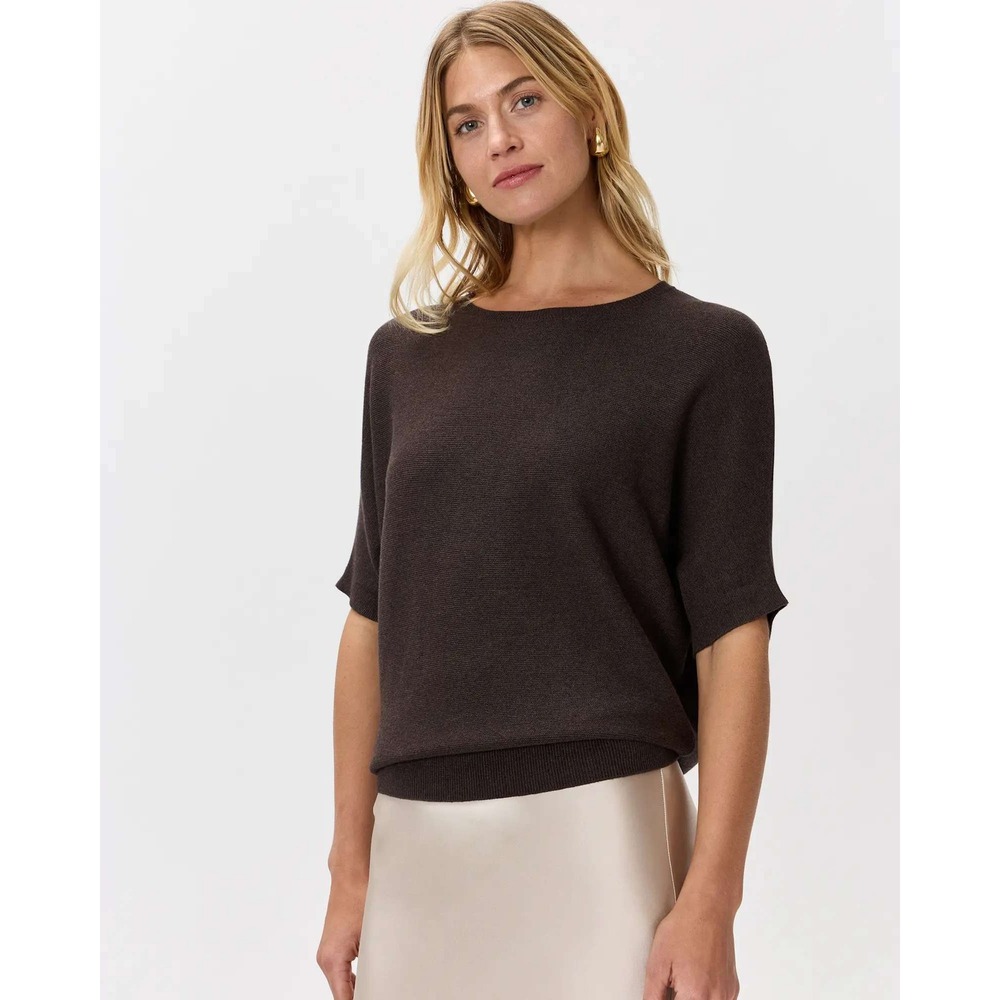 Quince Mocha Heather Cotton Cashmere Link Stitch Dolman Sweater M LB96125